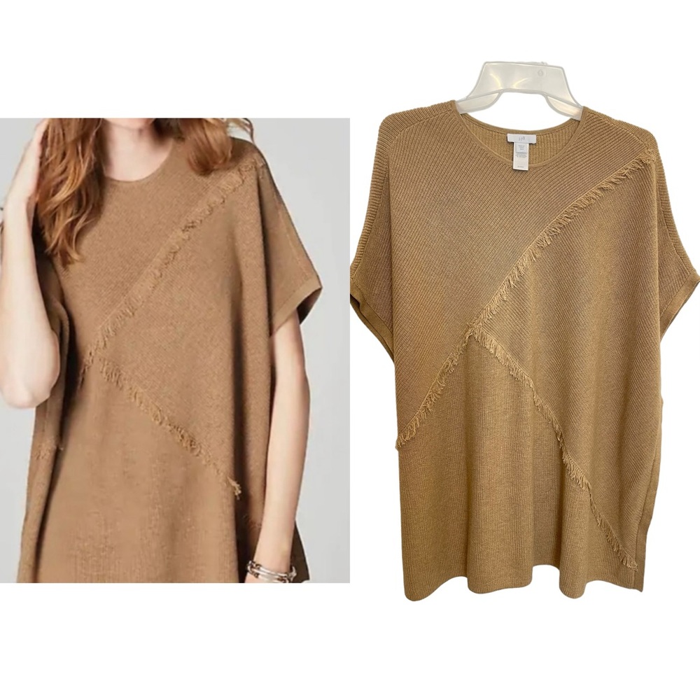 J.Jill Yak Hair Blend Boxy Poncho Sweater Size S/XS Tan Brown